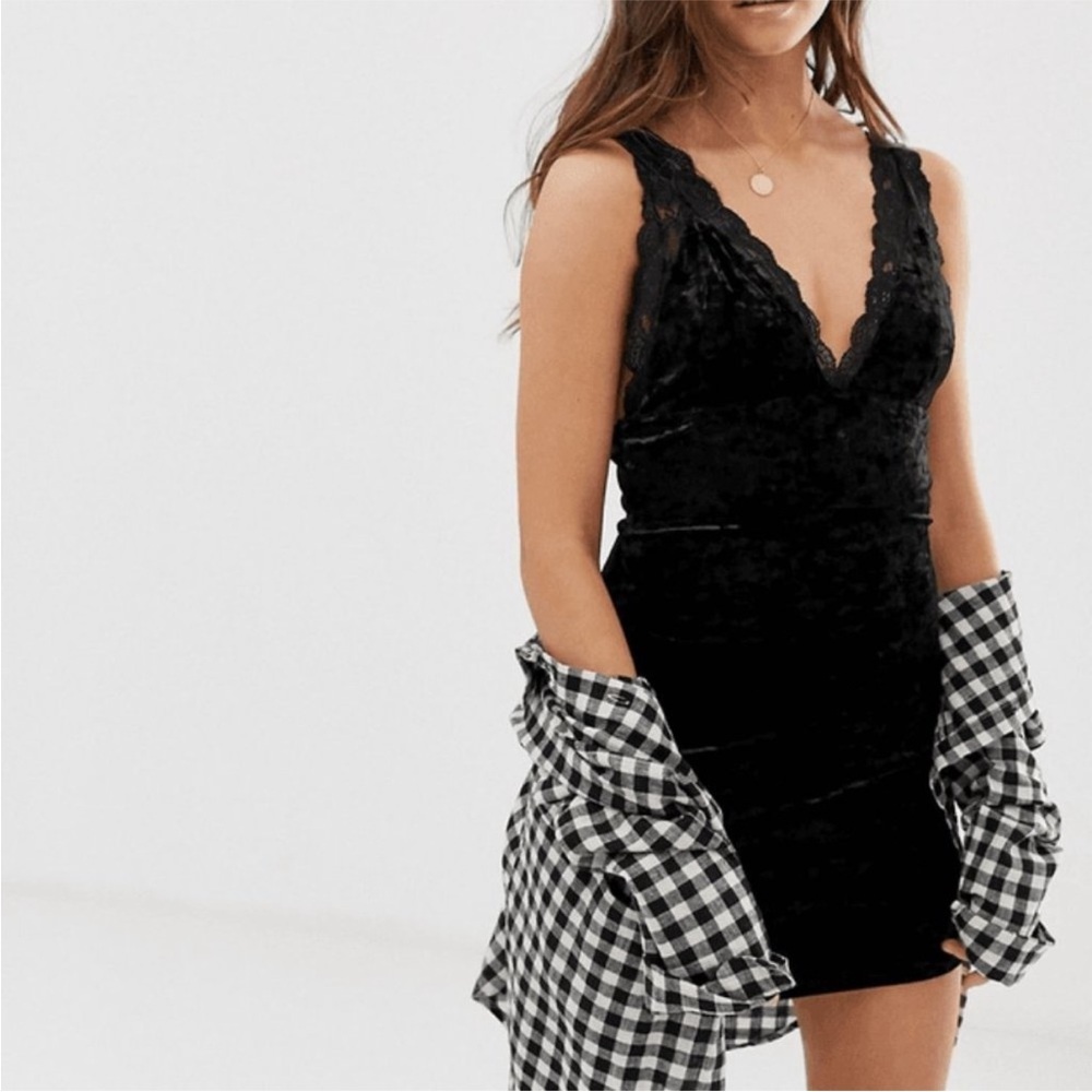 Free People FP Intimately Dress Womens Small Black Velvet Lace Slip Mini Grunge